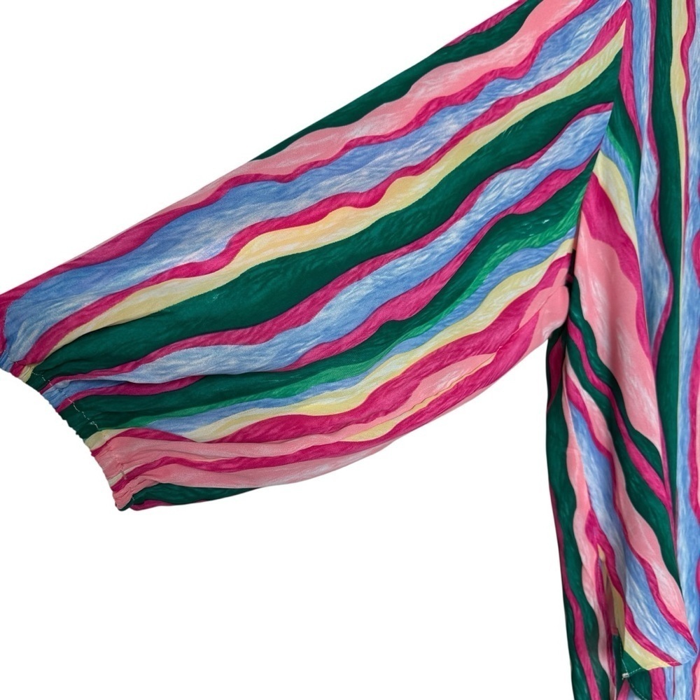 Beulah Women's Multicolor Striped Tunic Dress O/S 3/4 Sleeve Silk Blend Casual - Picture 4 of 9